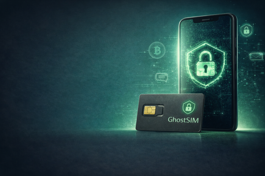 a modern smartphone with a privacy-focused sim card designed for untraceable calls and data